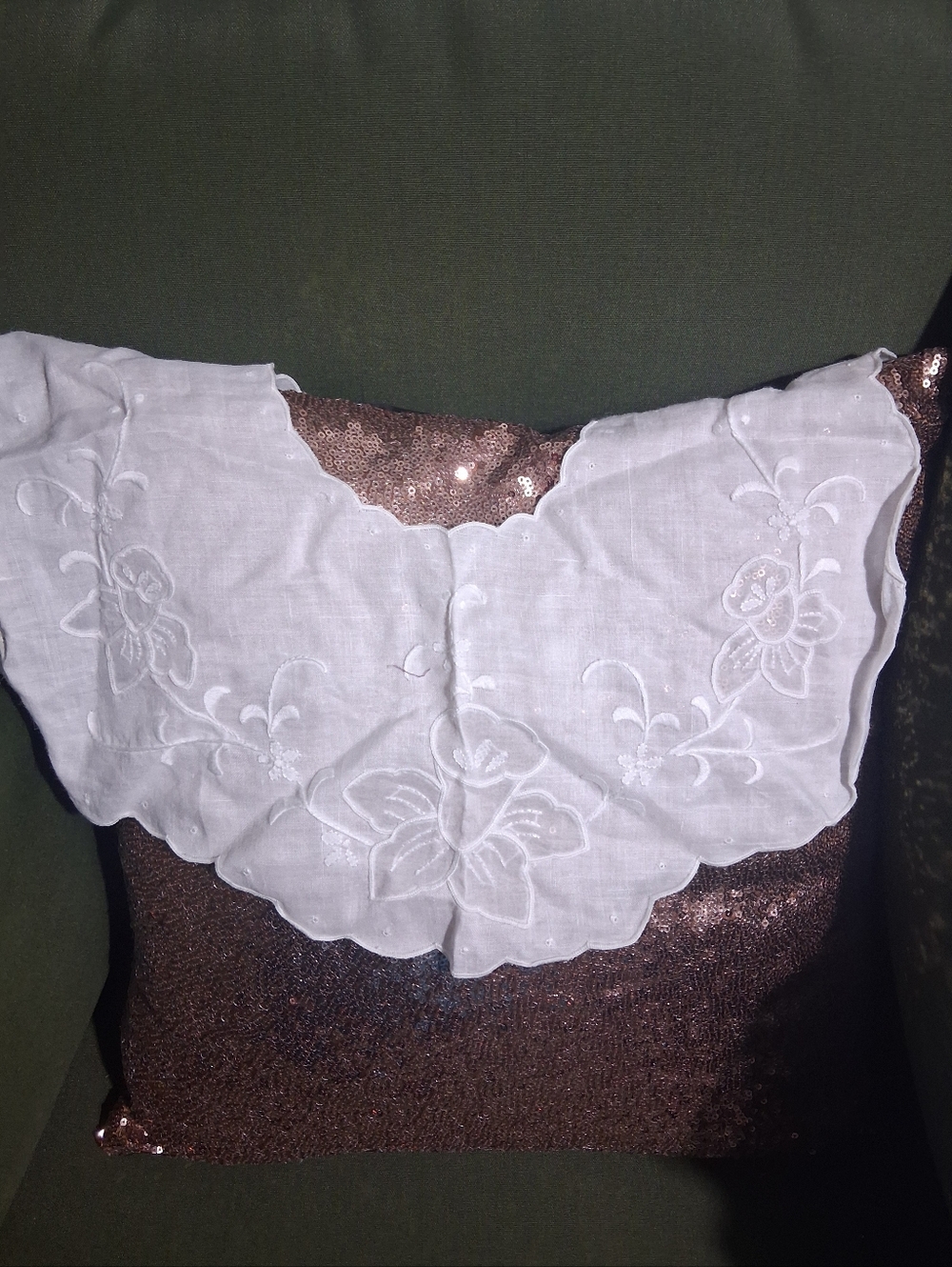 Vtg Women Linen White Embroidered Cotton Bib Collar